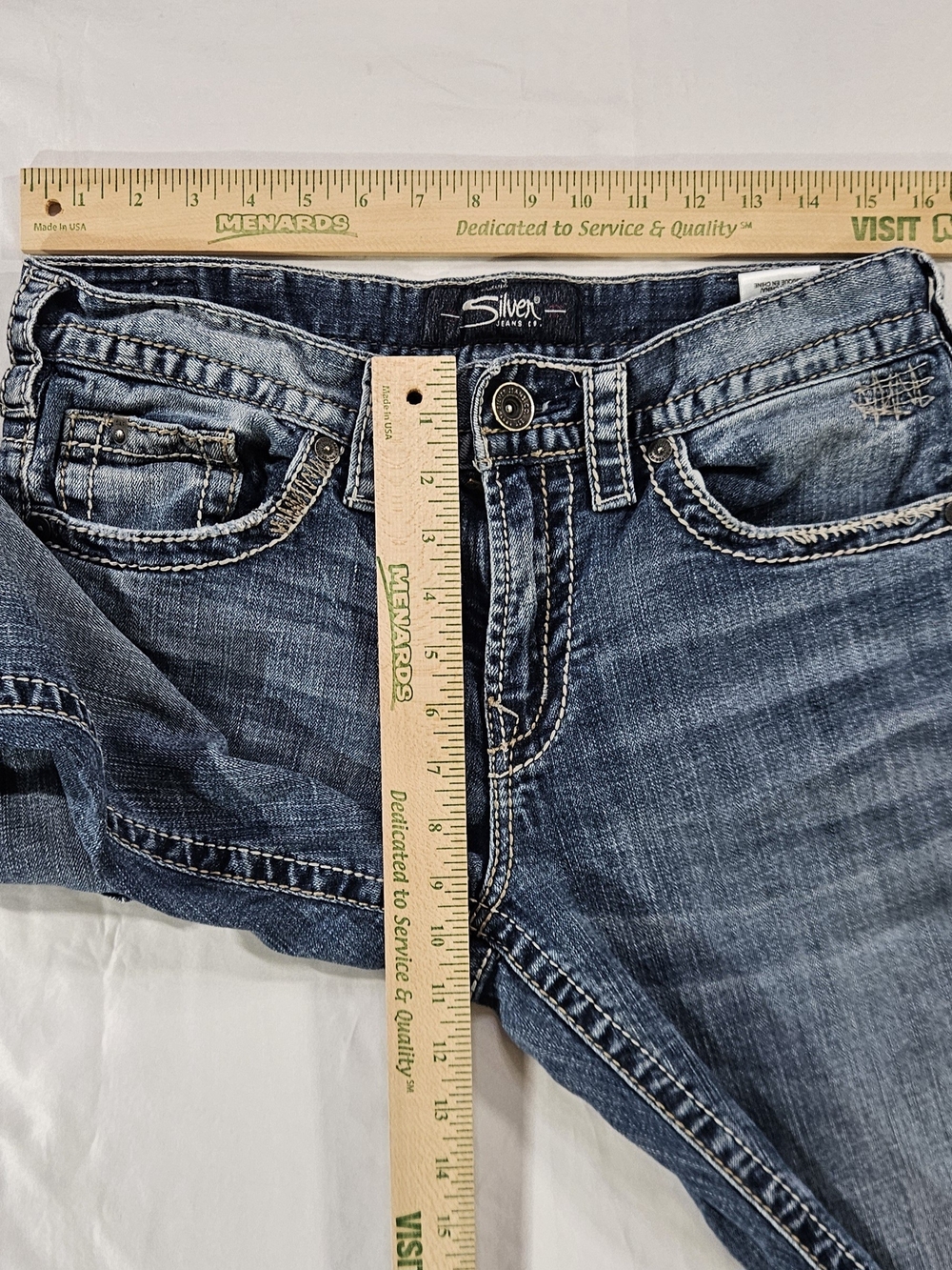 Silver Jeans Co Womens Size 14 Medium Wash Straight Stretch Denim Heavy Stitch